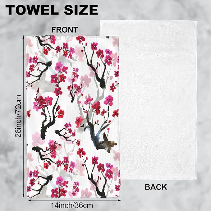 Hand Towels Set of 2 Pink Blooming Flowers Towels for Bathroom Soft Absorbent Decorative Hand Bath Towels Dish Towels for Kitchen Sports Gym Yoga Home Decor 14 x 28 in