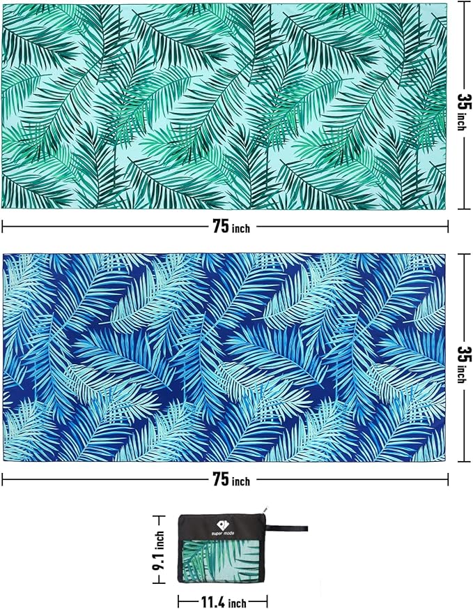 2 Pack Microfiber Beach Towel, Oversized Pool Towel 75”x 35”, Sand-Free Quick Drying Camping Super Absorbent Bath Blanket, Soft Breathable and Lightweight