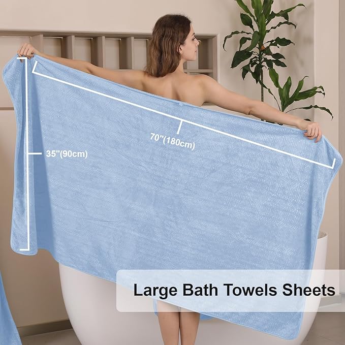 CHINO 8 Pieces Bath Towels Set, 2 Large Towels 35x70/2 Hand Towels 16x31/4 Washcloths 13x13 Bath Sheets Oversized, Quick Dry Ultra Soft Towel Sets for Bathroom Hotel SPA Collection Blue