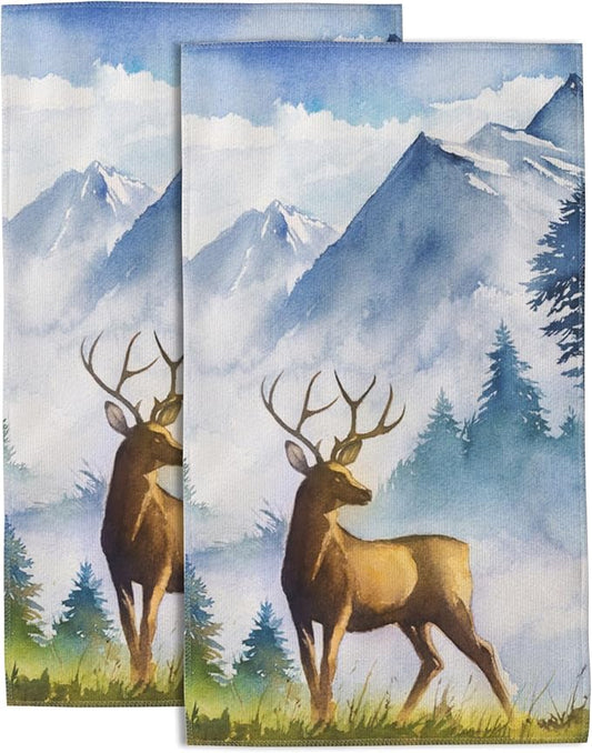 Forest and Deer Hand Towel for Bathroom Set of 2 Hand Bath Towels Soft Absorbent Decorative Towels for Bathroom Kitchen Yoga Home Decor 14 x 28 in