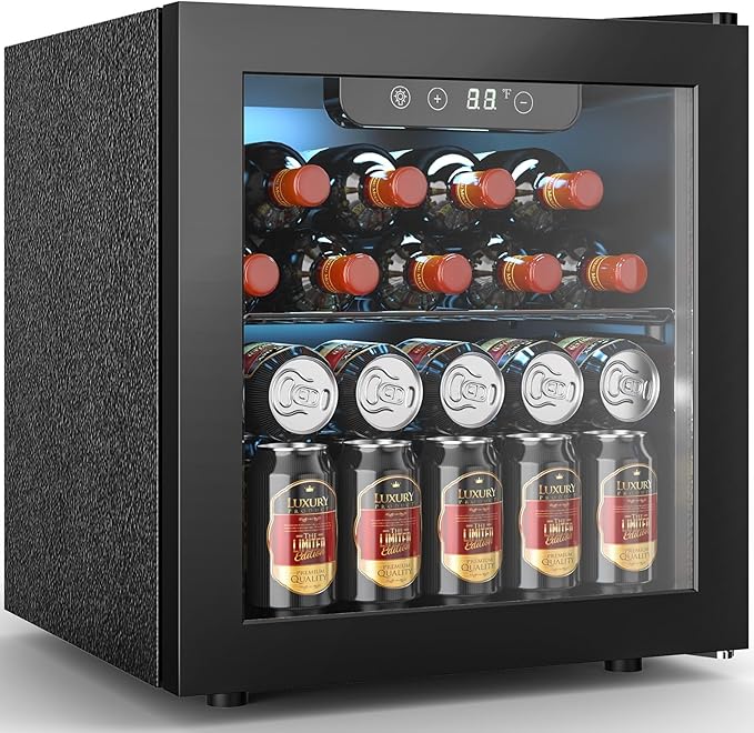 Wine Fridge Freestanding Counter-top 12 Bottles, 50 Cans Wine Cellar Drink Cooler for Soda, Canned Beer, Adjustable Digital Temperature Control for Home Dorm Office, Black