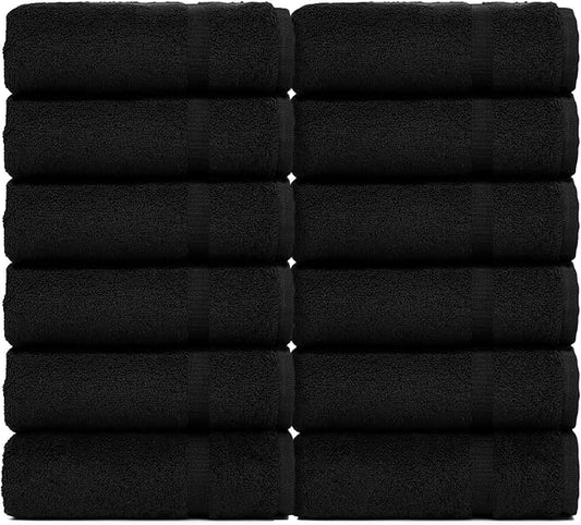 Luxury Hotel & Spa Quality Collection Highly Absorbent, 100% Turkish Cotton 700 GSM, Eco Friendly Towel, for Bathroom, Gymand Kitchen Dobby Border Soft Towel Set (Black, Wash Cloths - Set of 12)