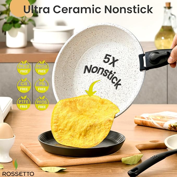 23 Pcs Nonstick Pots and Pans Set with 4 Detachable Handle, Ceramic Cookware Set Non Toxic, Induction Dishwasher Oven Safe Cookware Set, RV Kicthen Set Removable Handle, White Granite