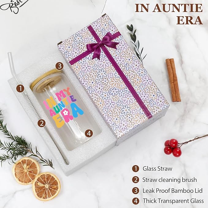 Christmas Gifts For Aunt Birthday Gifts For Aunt from Niece, Nephew New Aunt, Auntie, To Be Aunt, Aunt Announcement, Promoted To Aunt Best Auntie Gift - 16 Oz Coffee Glass