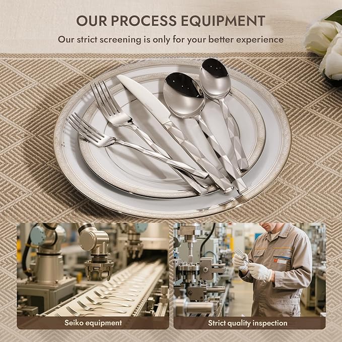 KINGSTONE Silverware Set, Luxury 60 Piece Flatware Set for 12, 18/10 Stainless Steel Cutlery Set with Diamond Cut Pattern for Kitchen, Home, Wedding, Party, Mirror Polished and Dishwasher Safe