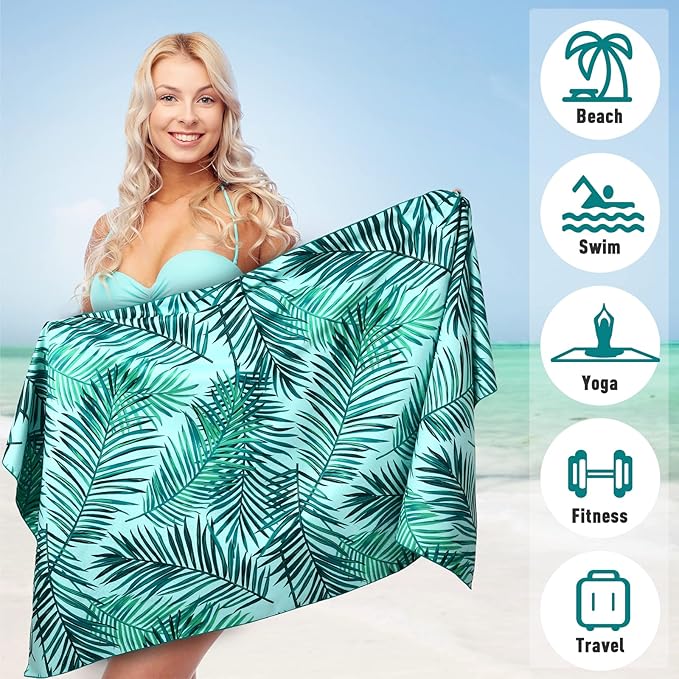 2 Pack Microfiber Beach Towel, Oversized Microfiber Pool Towel 75”x 35”, Sand-Free Beach Towel, Quick Drying Camping Towel, Super Absorbent Bath Blanket, Soft Breathable and Lightweight