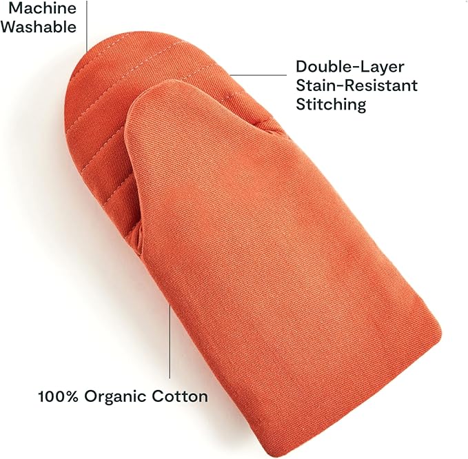 Caraway Oven Mitts - 100% Organic Cotton Oven Mitt - Double-Layer & Stain-Resistant Stitching - Safe Handling of Hot Kitchenware - Set of 2 - Perracotta