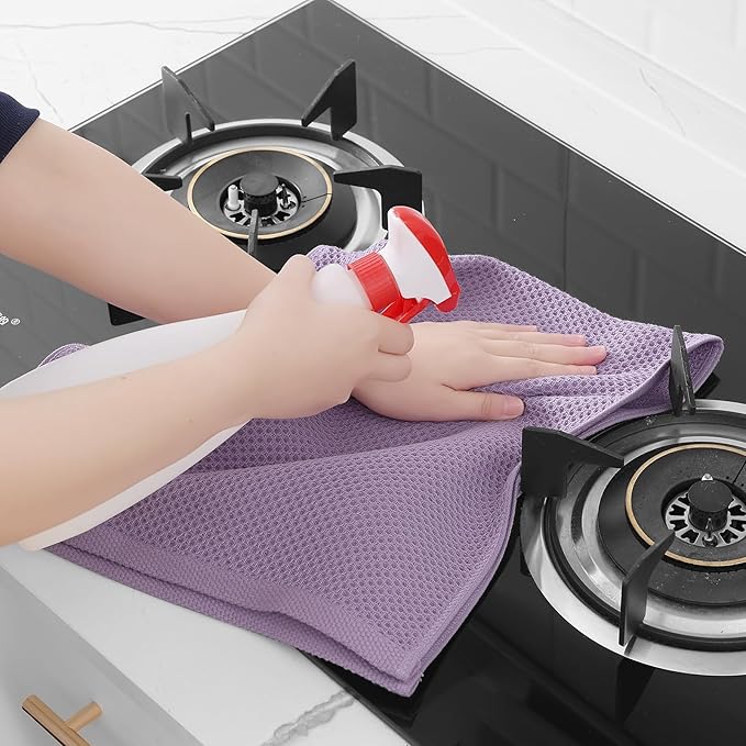 Homaxy 100% Cotton Waffle Weave Kitchen Dish Towels, Ultra Soft Absorbent Quick Drying Cleaning Towel, 13 x 28 Inches, 4-Pack, Lavender