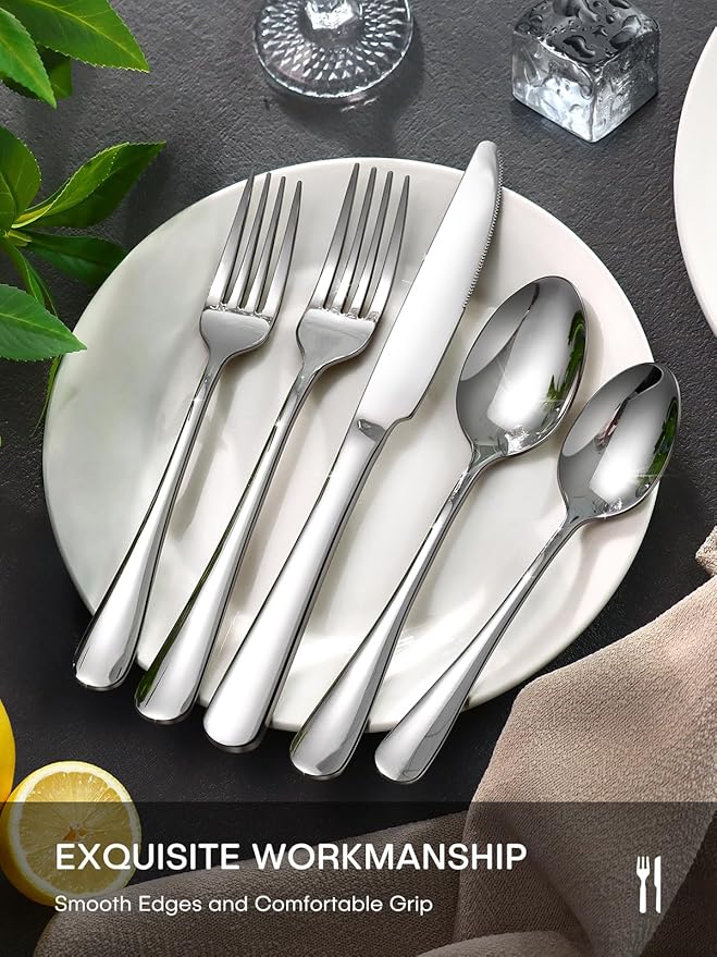 Silverware Set, 40 Piece Food-Grade Stainless Steel Flatware Set for 8, Rust-proof Mirror Polished Cutlery Utensil Set Include Knives Forks Spoons for Kitchen Restaurant,Dishwasher Safe