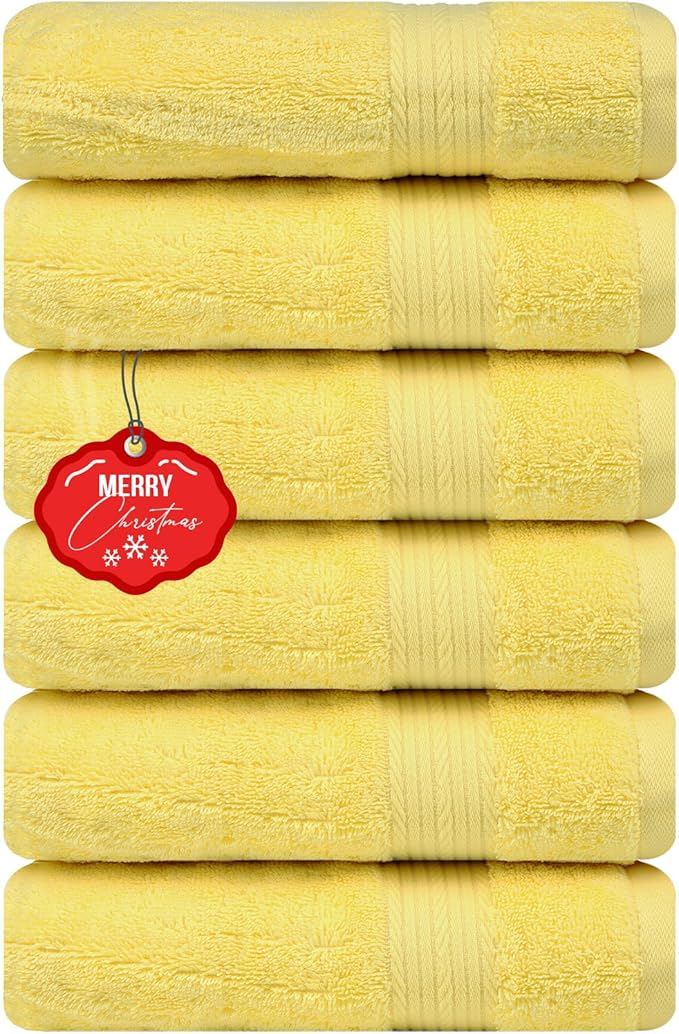 Ample Decor Hand Towel 18 X 28 Inch Pack of 6 600 GSM 100% Cotton,Oeko Tex Certified Soft Absorbent Thick Durable Premium Quality, for Hotel, Bathroom, Spa,Daily Use,Gym-Machine Washable-Yellow