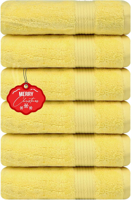 Ample Decor Hand Towel 18 X 28 Inch Pack of 6 600 GSM 100% Cotton,Oeko Tex Certified Soft Absorbent Thick Durable Premium Quality, for Hotel, Bathroom, Spa,Daily Use,Gym-Machine Washable-Yellow
