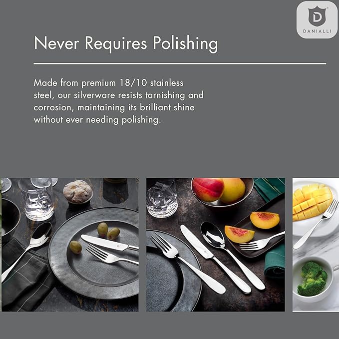 Silverware Set for 8 with Serving Utensils, 18/10 Stainless Steel Flatware, Mirror Finish, Dishwasher Safe, Heavy-Duty Cutlery, Built to Last (45-Piece Including a Serving Set, Fidenza)