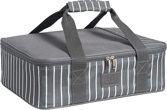 Fun Elements Casserole Carrier for Hot or Cold Food, Insulated Casserole Dish Carrier, Thermal Lasagna Lugger Tote for Potluck Parties/Picnic/Cookouts, Fits 9"×13" Baking Dish, Grey