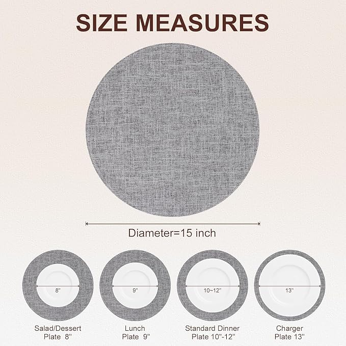 homing 15 Inch Round Cloth Placemats Set of 4, Cotton Linen Blend Washable Table Mats, Farmhouse Dining Place Mats for Indoors & Outdoors, Easy to Clean, Dark Grey