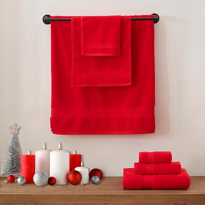 COZYART Luxury Red Bath Towels Set 3 Pcs, Cotton Hotel Large Towels for Bathroom, Thick Bathroom Sets of 3 with 1 Bath Towel, 1 Hand Towel, 1 Washcloth, 650 GSM