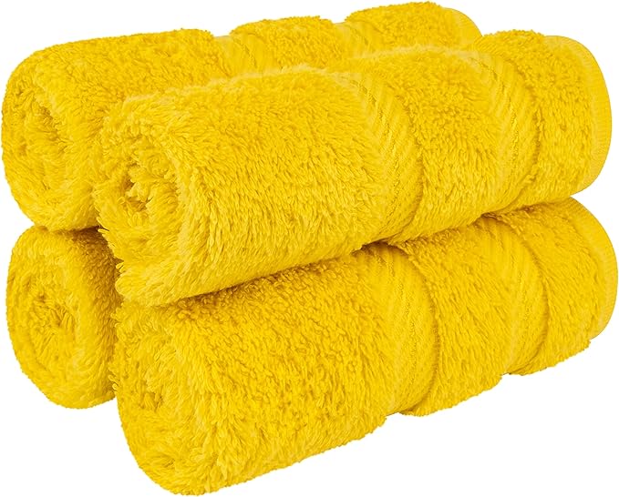 American Soft Linen Luxury Washcloths for Bathroom, 600 GSM 100% Cotton 4 Piece Turkish Wash Cloth Set, 13x13 in Soft Rags for Body and Face, Yellow Washcloths