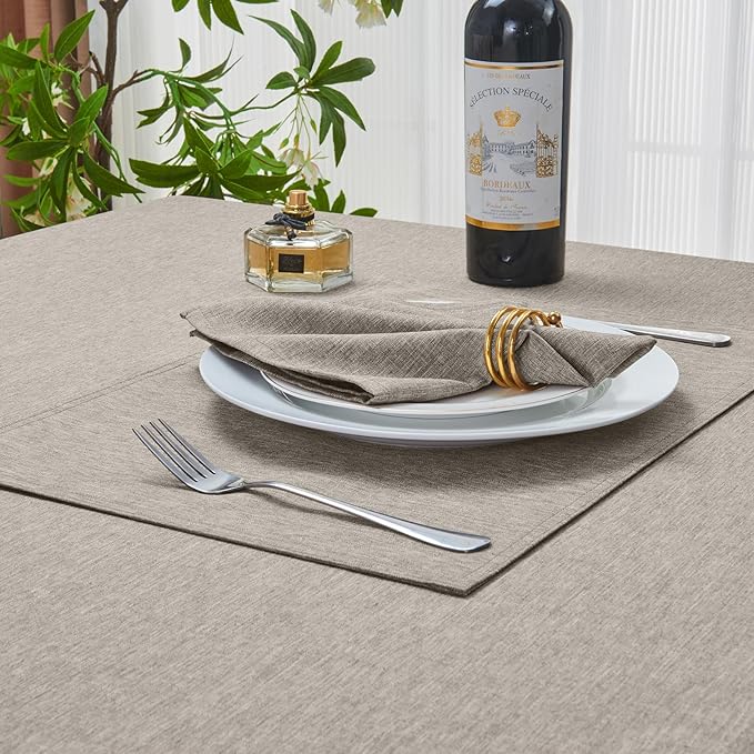 Cloth Napkin Set of 8 Square Washable Reusable Linen Fabric Polyester for Kitchen Dinner Dining Restaurants Wedding Party Banquet Table(Flaxen/17x17 Inch)