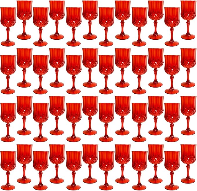Plastic Wine Glasses，Plastic Goblets Vintage Style Cordial Drinking Glasses for Wedding Reception, Christmas Grand Event Party Supplies (48, Red)