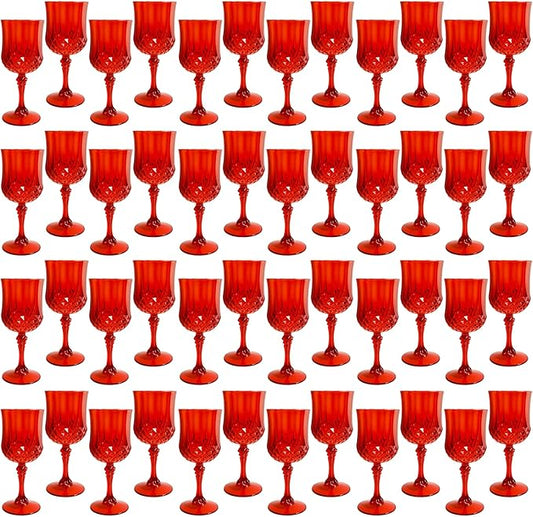Plastic Wine Glasses，Plastic Goblets Vintage Style Cordial Drinking Glasses for Wedding Reception, Christmas Grand Event Party Supplies (48, Red)