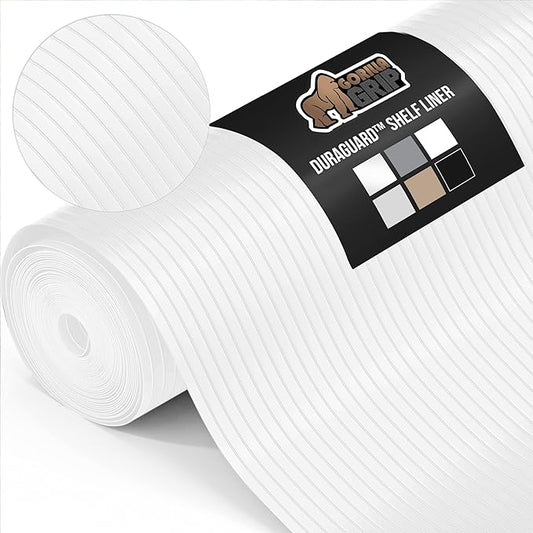 GORILLA GRIP DuraGuard Shelf Liner, 17.5x20 Non-Adhesive Cabinet Liners for Kitchen Drawers, Shelves, Refrigerator, Pantry Storage, Bathroom Closet, Durable Waterproof BPA Free Ribbed Plastic, White