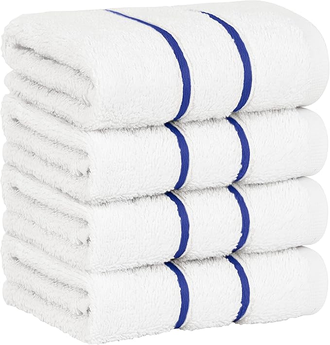 4 Packed White Washcloth Set, 100% Turkish Cotton Washcloths Washrags, Small Hand Face Towels for Bathroom and Kitchen, Navy Blue