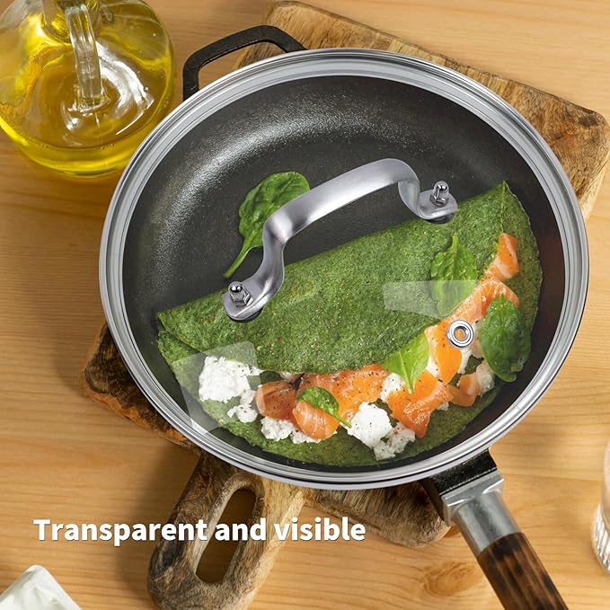 9" Tempered Glass Pan Lid with Steam Vent, Thickened to 4mm and Dishwasher Safe and Oven up to 480℉, Universal Lid Fit for Cast Iron Skillets, Frying Saute Pan, Cooking Pot