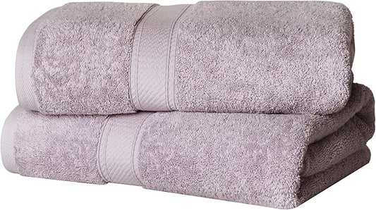 Superior Egyptian Cotton Pile Bath Towel Set of 2, Ultra Soft Luxury Towels, Thick Plush Essentials, Absorbent Heavyweight, Guest Bath, Hotel, Spa, Home Bathroom, Shower Basics, Purple
