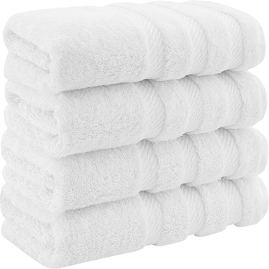 American Soft Linen Luxury Hand Towels for Bathroom, 100% Cotton Turkish 4 Piece Hand Towel Set, 600 GSM Hand Face Towels for Kitchen, White Hand Towels