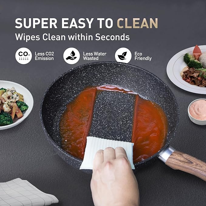 MAISON ARTS 17 Piece Pots and Pans Set Non Stick, Kitchen Cookware Sets with Nonstick Granite Stone Coating, Suitable for Induction Cooktops, Black