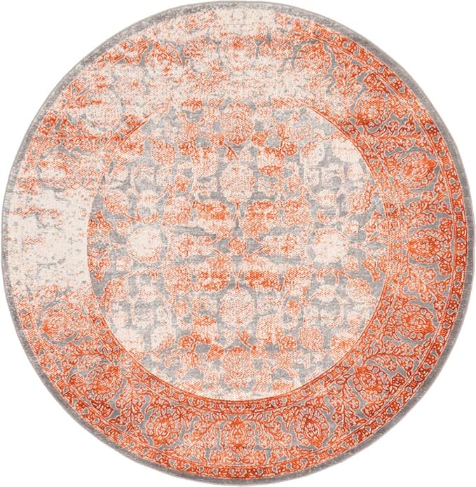 Unique Loom New Classical Collection Traditional Intricate Design with Distressed Vintage Detail, Area Rug, 6' 0' x 6' 0', Terracotta/Gray