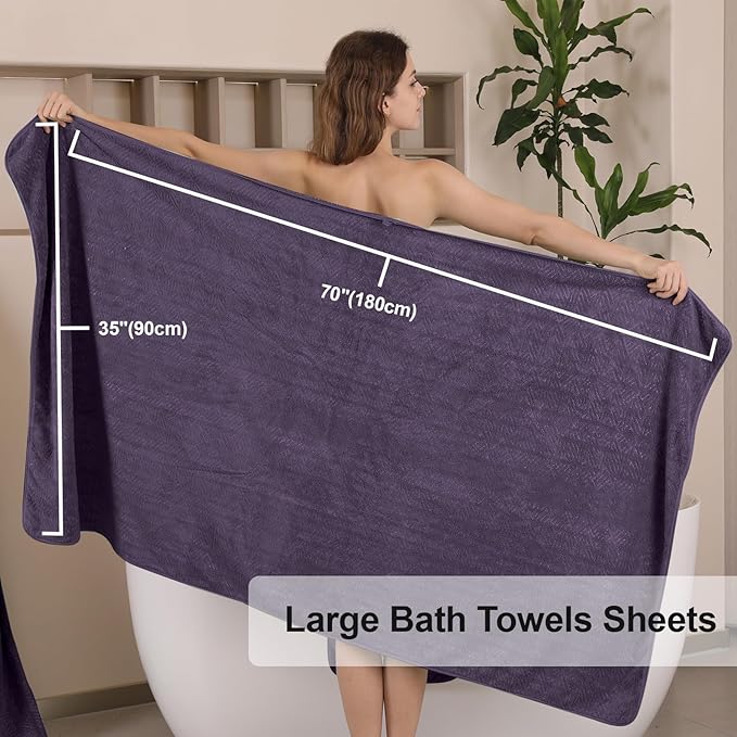 Large Bath Towels 35x70 Inch Extra Large Bathroom Towels Bath Sheets Towels for Adults, Quick Dry Towel Super Soft Absorbent Oversized Towels Microfiber Shower Towels For Spa Gym(4 Pcs Dark Purple)