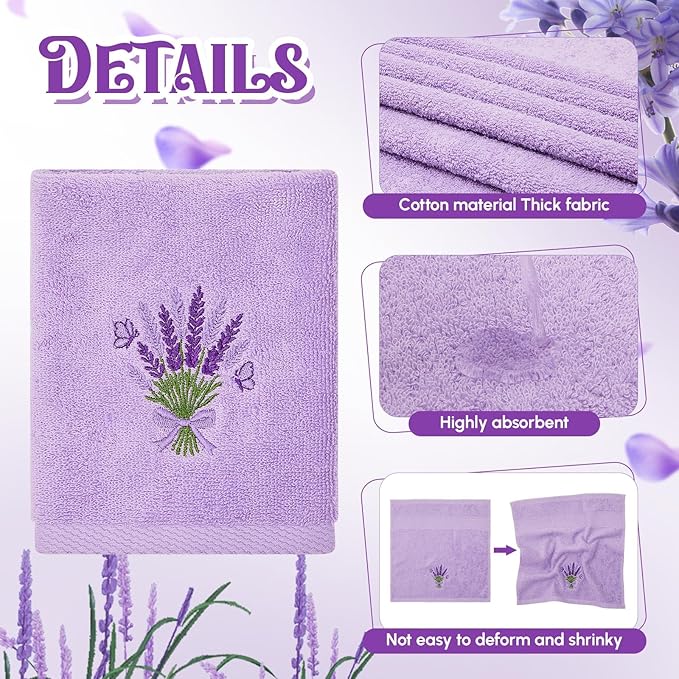 Peryiter 6 Pack Cotton Purple Lavender Bath Towels Set Christmas Towels for Bathroom, Soft and Absorbent, Contains 2 Bath Cloth, 2 Hand Cloth and 2 Washcloths