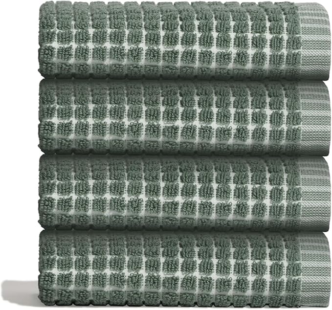 ONSEN Terry Cotton Waffle Face Towel Set – 4 Pack Luxury Cotton Face Towels, Quick Dry & Absorbent Washcloths – Soft, Lightweight, Durable Bathroom Towels for Everyday Use (Spruce, 12x12 in)