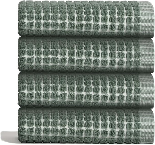 ONSEN Terry Cotton Waffle Face Towel Set – 4 Pack Luxury Cotton Face Towels, Quick Dry & Absorbent Washcloths – Soft, Lightweight, Durable Bathroom Towels for Everyday Use (Spruce, 12x12 in)