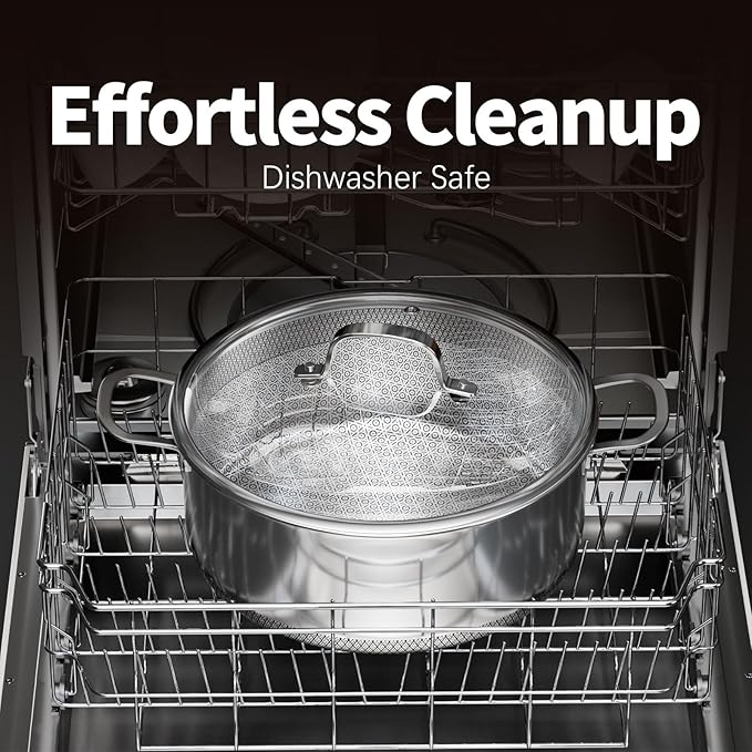 6 QT Stainless Steel Stock Pot with Lid, 10-inch Sauce Pan Induction Cookware, PFOA Free 5-Ply Simmer Pot with Non Stick Coating, Dual Ear Handles Cooking Pot Oven & Dishwasher Safe Easy to Clean