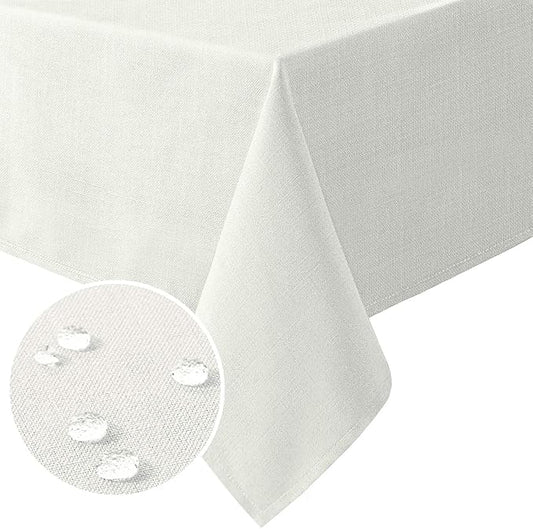 H.VERSAILTEX Linen Textured Table Cloths 54 x 70 Inch Premium Solid Tablecloth Spill-Proof Waterproof Table Cover for Dining Buffet Feature Extra Soft and Thick Fabric Wrinkle Free, Ivory