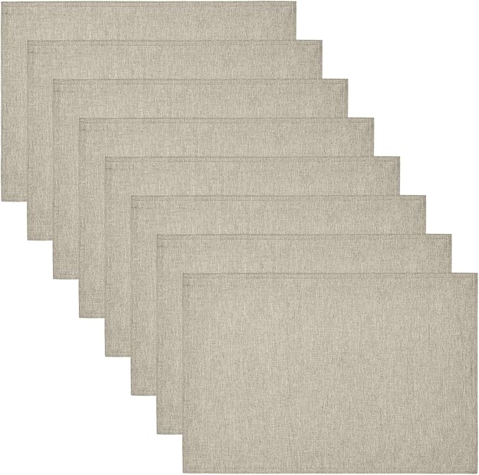 Cloth Place Mats Set of 8–Reusable Rectangular Waterproof Fabric Polyester Washable Wipeable Heat Resistant Linen for Kitchen Dining Dinner Restaurant Wedding Table(Flaxen/13x19 Inch)