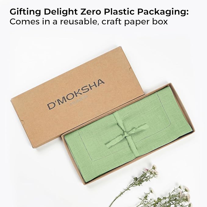 D'Moksha Homes Linen Sage Green Table Runner 36 Inches - 100% Pure Linen Small Table Runner 14 x 36 Inch Ideal for Dresser, Coffee Tables, Winter, Holiday, New Year - Classic Hemstitch