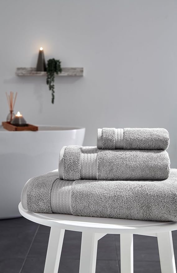 Ozdilek 6-Piece Bath Towel Set, 2 Bath, 2 Hand, 2 Wash, 100% Cotton Turkish Towels, 2 Bath Towels (30x60/550 GSM), 2 Hand Towels (16x30/575 GSM), 2 Washcloths (13x13/600 GSM) (Light Grey)