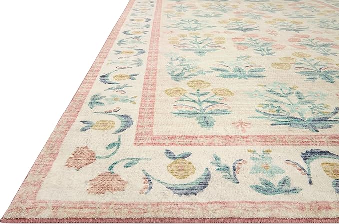 Loloi Rifle Paper Co. Eden Collection EDE-01 Mughal Rose Blush 7'-6" x 9'-6" Area Rug feat. CloudPile™