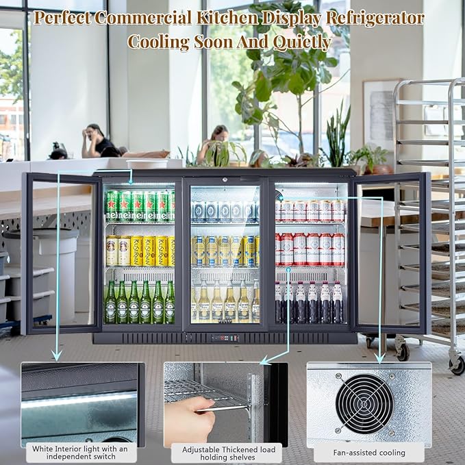 BODEGA BODEGACOOLER Commercial Bar Cooler With 3 Glass Doors,11.4 Cu.Ft Under Counter Beverage Refrigerator,Back Bar Refrigerator,Commercial Display Drink Fridge,LED Lighting Beer Wine Soda Drinks