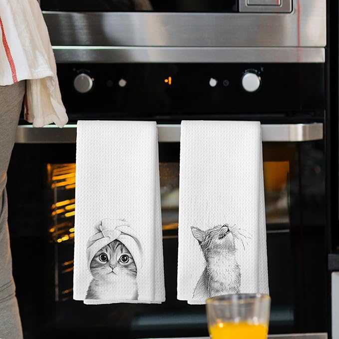 Funny Cat Bathroom Towels Set of 2, Cat Gifts for Women Cats Lovers Hand Towel, Bathroom Restroom Washroom Decorative Tea Towel Dish Towels 16x24 Inch