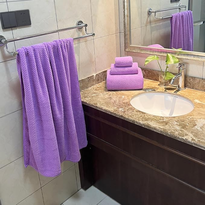 YTYC 29x59 Inch Bath Towels Set of 6 Large, Super Soft Absorbent Lint Free Microfiber Towels for Bathroom 80% Polyester (Lavender,6 Piece)