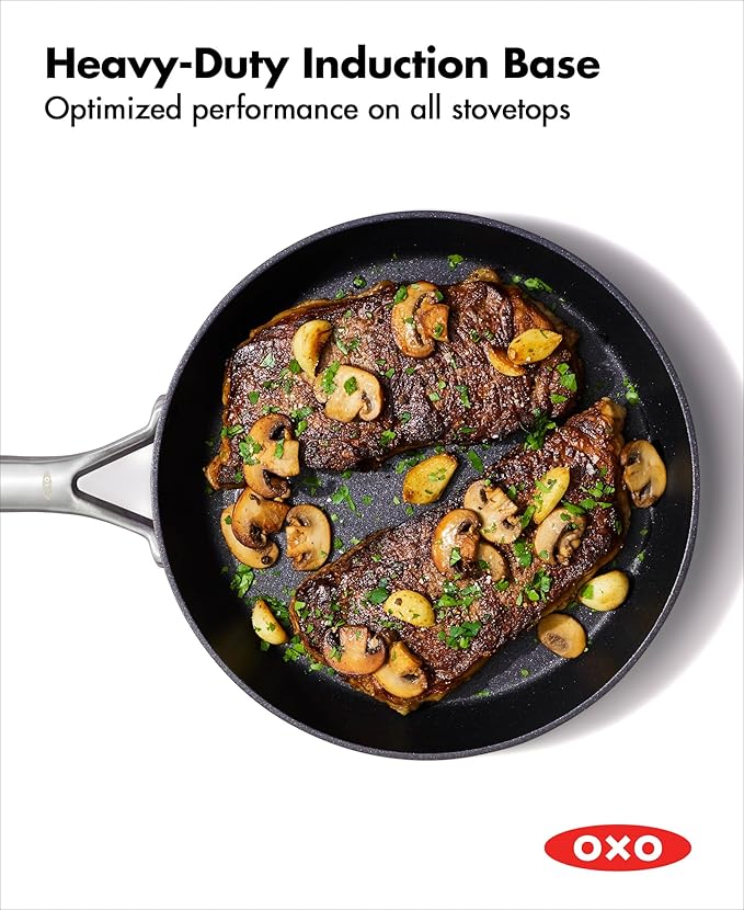 OXO Professional 10" Frying Pan Skillet, Hard Anodized Ceramic Nonstick Cookware PFAS-Free, Induction Suitable, Stainless Steel Handles, Diamond Reinforced Coating, Dishwasher Safe, Oven Safe, Black
