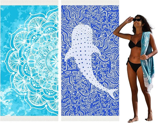 2 Pack Turkish Beach Towel Quick Dry Absorbent Cotton Lightweight Thin Bathroom Bath Pool Swim Towels Extra Large Oversized Sand Free Beach Accessories Essentials Stuff Cloud Adults Gift