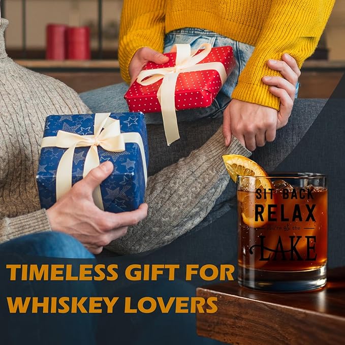 kunlisa Lake Gifts Whiskey Glasses, Lake House Decor and Gifts, Lakes House Essentials 10 oz Drinking Rocks Glasses for Women Men Whisky Cocktail Scotch Bourbon Liquor