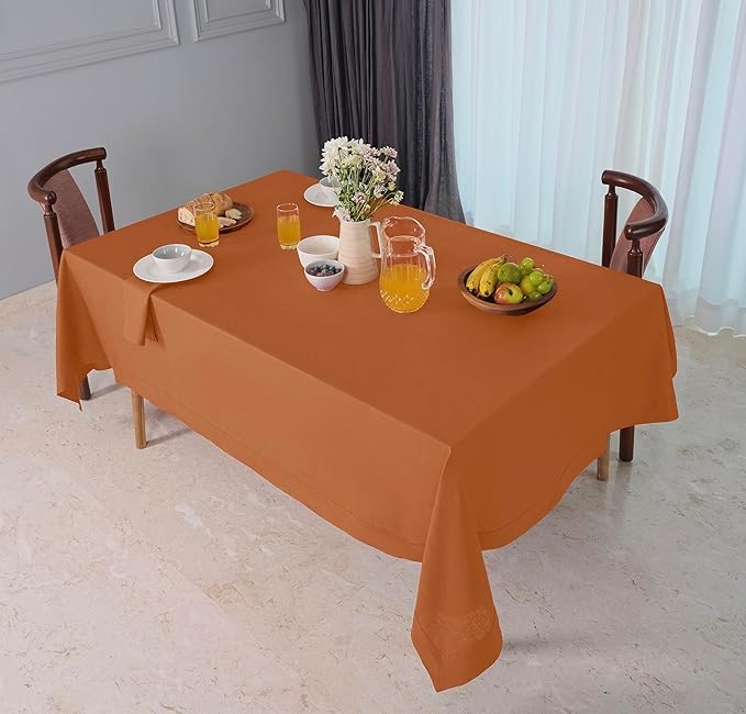 D'Moksha Homes Rust Linen Tablecloth 60 x 144 Inch - 100% Pure Linen Table Cloth for Rectangle Tables - Machine Washable Tablecloth for Winter, Holiday, New Year