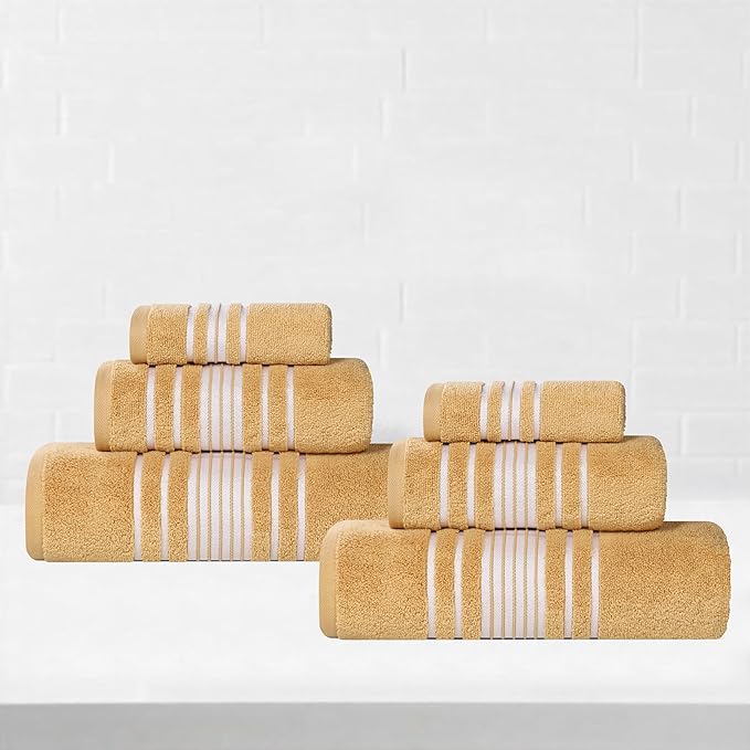 Superior Cotton 6 Piece Towel Set, 2 Bath, 2 Hand, 2 Washcloth/Face Towels, Quick Dry, Home Essentials, Shower, Spa, Luxury Plush Soft Absorbent Towels, Zero-Twist, Solid, Sadie Collection, Gold