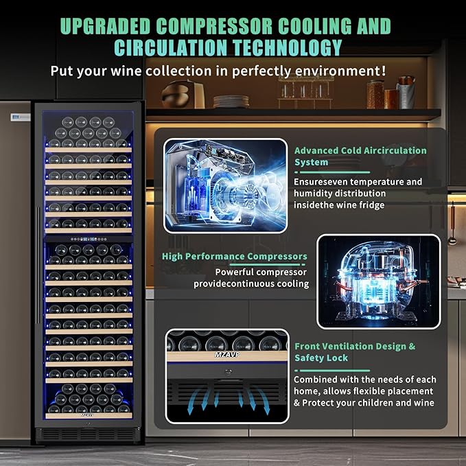 200 Bottle Dual Zone Wine Fridge，24 Inch Large Capacity Wine Refrigerator Freestanding or Built-In, Wine Cooler with Upgraded Compressor, Intelligent Temperature Memory, Low Noise and Fast Cooling