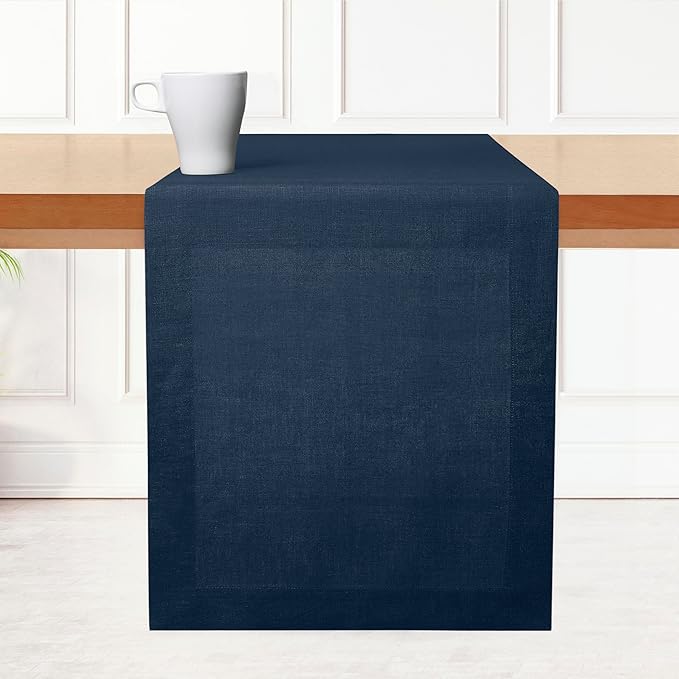D'Moksha Homes Linen Table Runner 60 Inches - 100% Pure Linen Navy Blue Table Runner 14 x 60 Inch for Coffee Tables, Dresser, Winter, Holiday, New Year - Machine Washable